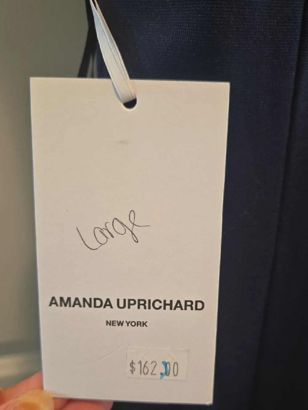 NWT Amanda Uprichard L Navy Blue Flowy Midi Dress   Spaghetti Strap Flare Hem - Picture 9 of 9